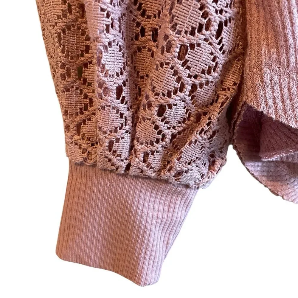 Free People Sweetest Thing Pink Lace Sleeve Thermal Top Size XS